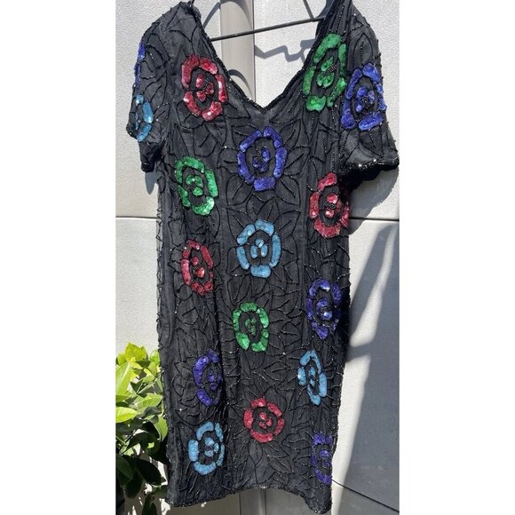 Vintage Styleworks Floral Silk Beaded Women’s Dress Size 18 Style J0313 - Picture 15 of 16